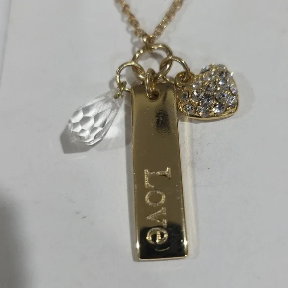 Romantic Gold-Tone Love Necklace, Crystal Heart & Teardrop Charm Pendant Jewelry - Picture 7 of 10